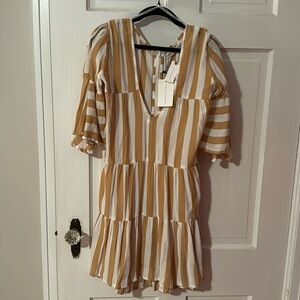 COPY - Faithful The Brand Anthropologie NWT Midi Dress Size 4/Small Tan/White S…